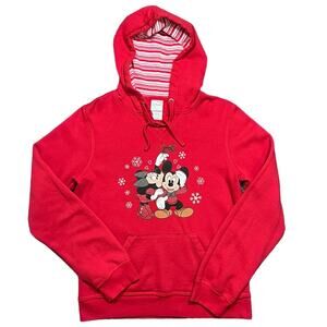 Disney Mickey Minnie Mistletoe Snowflake Christmas Vintage Hoodie Womens Medium